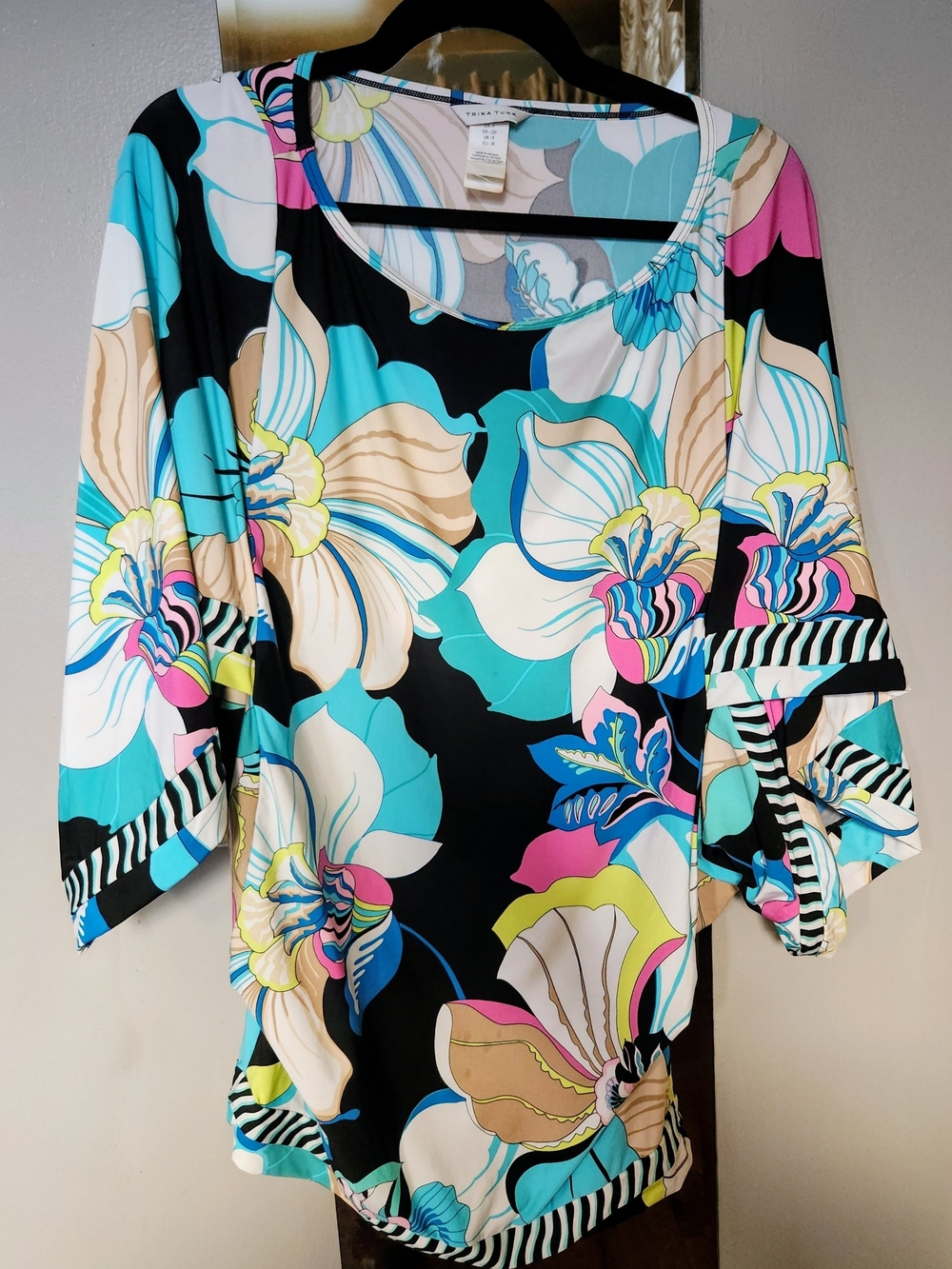 Trina Turk Floral Swim Coverup in Black, Aqua & Purple